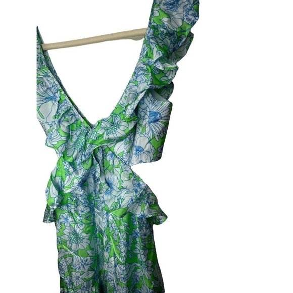 J Crew Collection Ruffle Cutout Maxi Dress Lime Floral Sz 4 NEW Wedding Floral - Picture 7 of 12